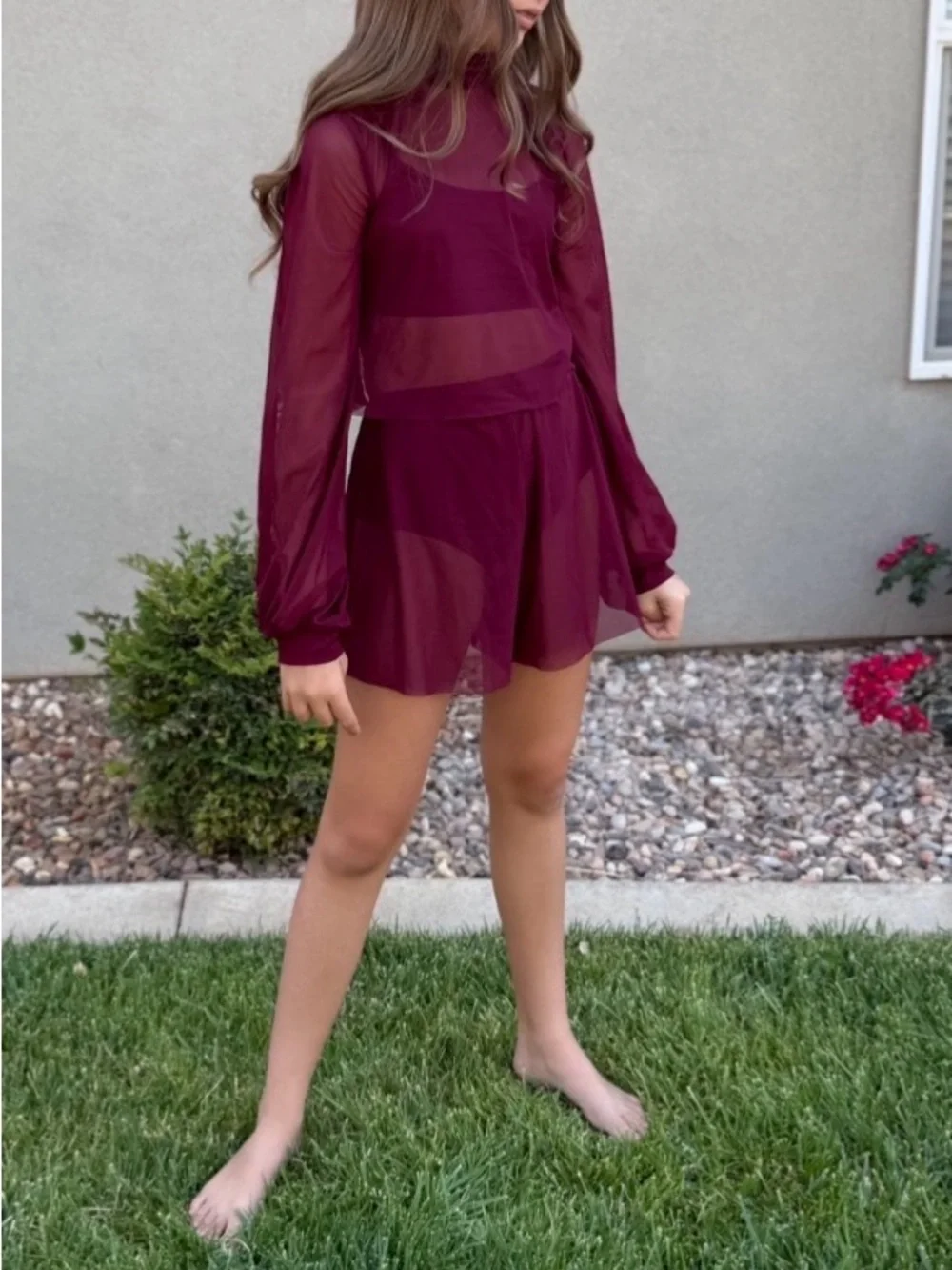 Balera Burgundy Mesh Dance Costume 3-piece set
